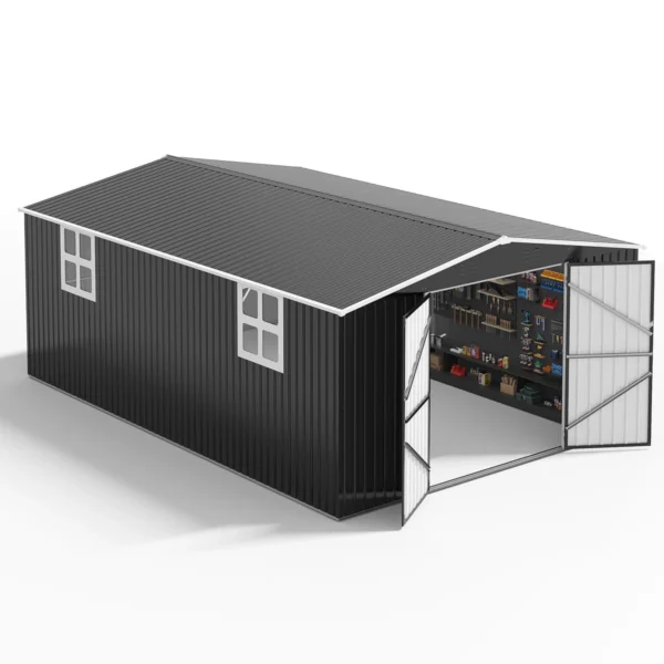 12 ft. W x 18 ft. D Large Outdoor Metal Shed, All-Steel Construction with Windows and Lockable Doors