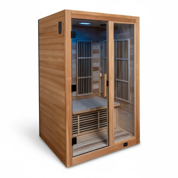 Rylan 2-Person Cedar Wood Indoor Infrared Sauna with Red Light Therapy and Chromotherapy